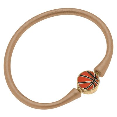 Canvas Style Enamel Basketball Silicone Bali Bracelet In Gold In Brown