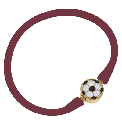 Canvas Style Enamel Soccer Ball Silicone Bali Bracelet In Burgundy In Red