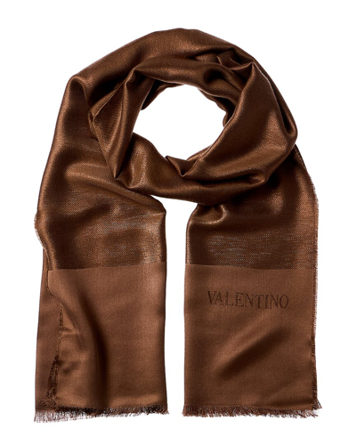 Valentino Logo Silk-blend Scarf In Brown