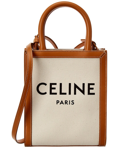 Celine Vertical Mini Cabas Bag In  Print Canvas & Calfskin In Nude & Neutrals