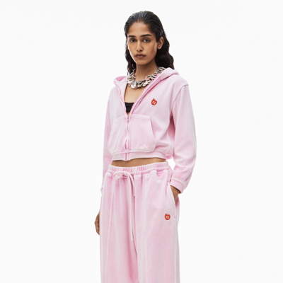 Alexander Wang Shrunken Zip Up Hoodie With Apple Logo Washed Candy Pink M