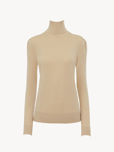 Chloé Turtleneck Jumper Beige Size Xs 100% Wool, Polyamide, Elastane