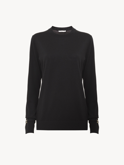 Chloé Pull Ajusté Col Rond Femme Noir Taille S 100% Laine