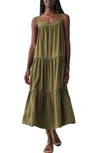 FAHERTY MARINA TIERED SEERSUCKER MIDI DRESS