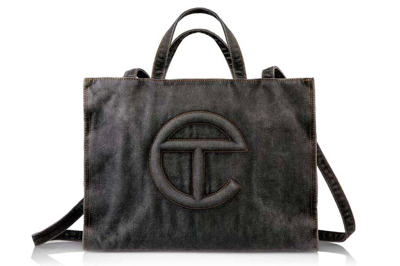 Pre-owned Telfar Medium Denim Shopping Bag Black