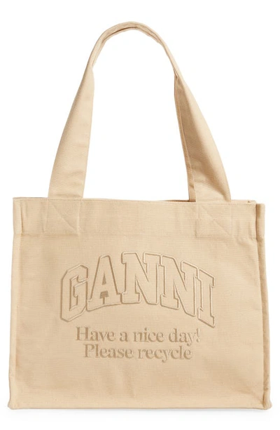 Ganni Large Easy Recycled Polyester Shopper Bag In Buttercream