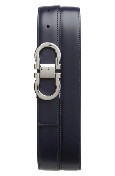 Ferragamo Men's Reversible Leather Belt In Midnight