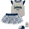 OUTERSTUFF GIRLS INFANT HEATHER GRAY/NAVY SEATTLE SEAHAWKS ALL DOLLED UP THREE-PIECE BODYSUIT, SKIRT & BOOTIES 