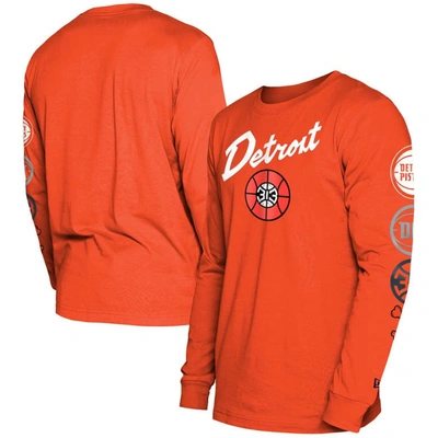 New Era Men's  Orange Detroit Pistons 2023/24 City Edition Long Sleeve T-shirt