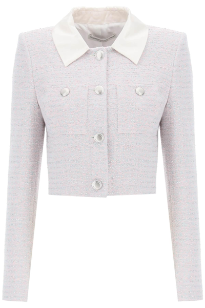 Alessandra Rich Sequined Tweed Cropped Jacket In Celeste