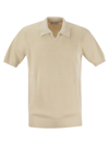 Brunello Cucinelli Light Grey Ribbed Knit Cotton Polo Collar Sweater For Men