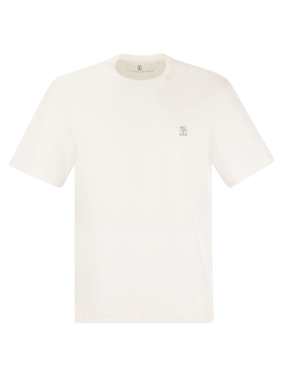 Brunello Cucinelli Slim-fit Layered Logo-embroidered Cotton-jersey T-shirt In White