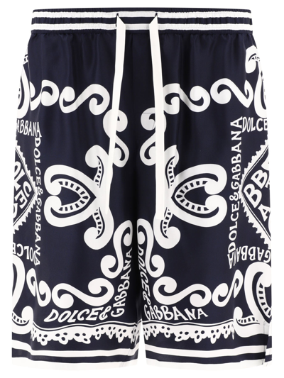 Dolce & Gabbana Dolce&gabbana Silk Bermuda With Navy Print In Blue