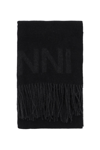 Ganni Scarf With Logo In Mixed Colours