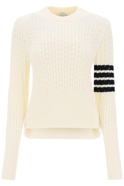 THOM BROWNE THOM BROWNE POINTELLE STITCH MERINO WOOL 4 BAR SWEATER