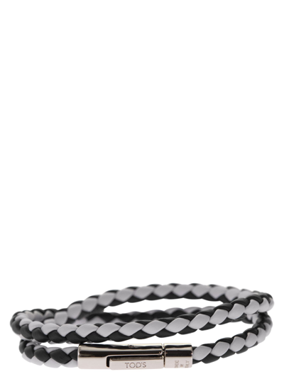 Tod's Mycolors 2-turn Leather Bracelet In Black/white