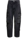 ISABEL MARANT 'ELORE' BLACK HIGH-WAISTED WIDE JEANS WITH PATCH POCKETS IN COTTON DENIM WOMAN