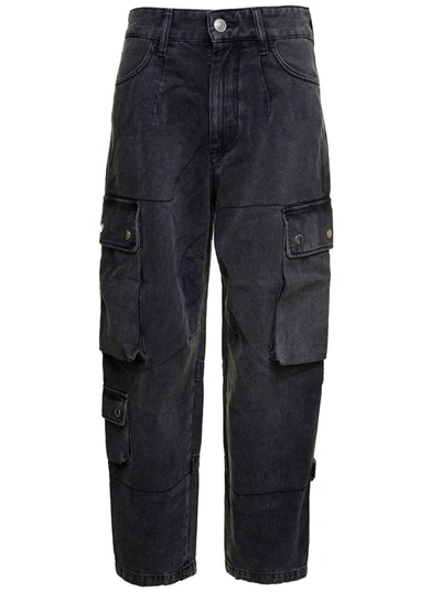 ISABEL MARANT 'ELORE' BLACK HIGH-WAISTED WIDE JEANS WITH PATCH POCKETS IN COTTON DENIM WOMAN