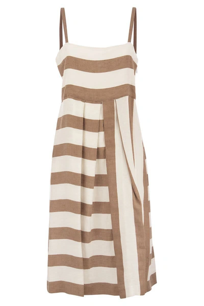 Antonelli Linen And Viscose Dress In Beige/brown