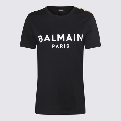 BALMAIN BALMAIN BLACK AND WHITE COTTON T-SHIRT