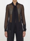 Saint Laurent Women's Blouse In Silk Muslin Crepe In Black