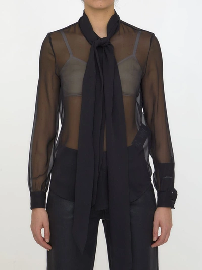 Saint Laurent Women's Blouse In Silk Muslin Crepe In Black