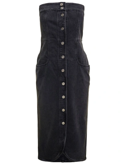 ISABEL MARANT DARK GREY STRAPLESS MIDI DRESS WITH BRANDED BUTTONS IN COTTON DENIM WOMAN