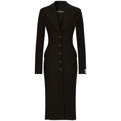 Dolce & Gabbana Jersey Coat Dress With The Re-edition Label In Black