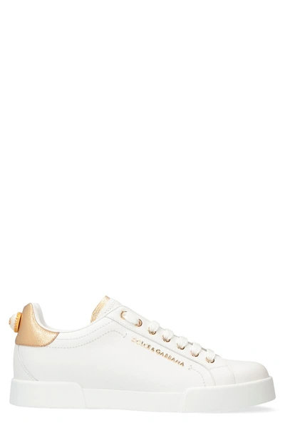 Dolce & Gabbana Dolce And Gabbana White And Gold Pearl Sneakers In White,gold