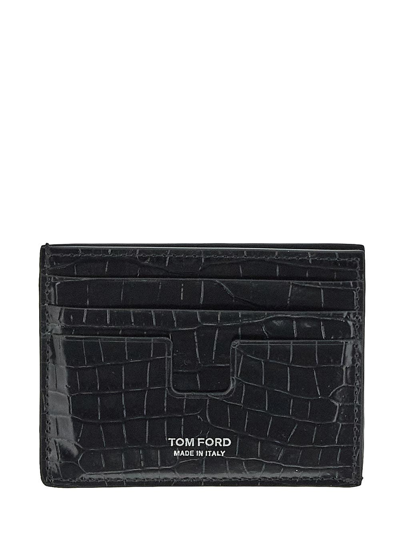 Tom Ford Cocco Print Card Holder In Black