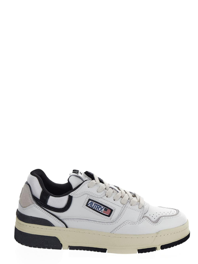 Autry White Low Top Trainers With Black Details And Logo Patch In Leather And Suede Man In Multicolour