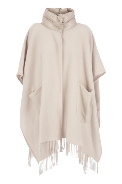 Herno Poncho In Wool And Cashmere Blend In Cream