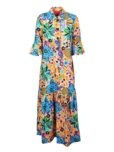 La Doublej Artemis Tiered Floral-print Cotton-poplin Midi Dress In Blue