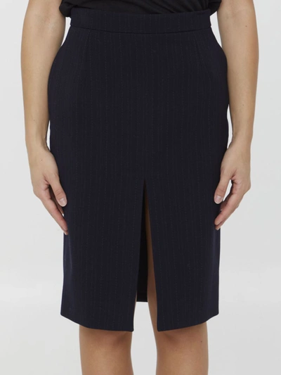 Saint Laurent Striped-wool Pencil Skirt In Blue