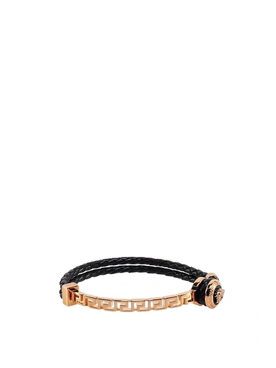 Versace Gold-tone Greek Key Rope Leather Bracelet In Multi-colored