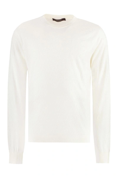 Versace Long Sleeve Cotton Blend T-shirt In Ivory