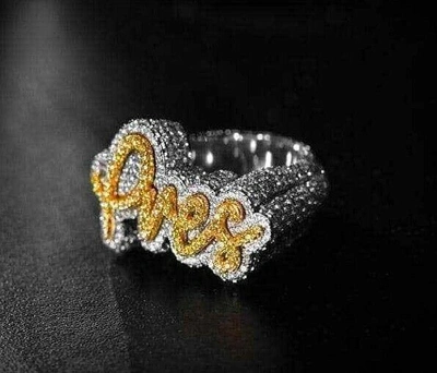 Pre-owned Nsg Men's Customized Letter Name 3ct Simulated Diamond Ring White Gold Plated Silver