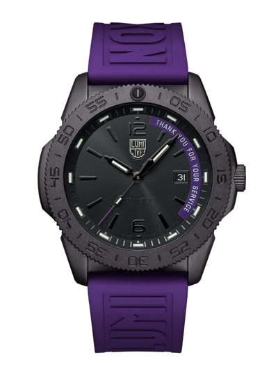 Pre-owned Luminox Xs.3121.bo.ty.set Pacific Diver Purple Rubber 44 Mm Steel Quartz Watch
