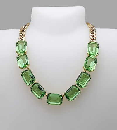 Pre-owned Swarovski 100% Authentic  Brand Gold Chain Green Millenia Necklace 5671255