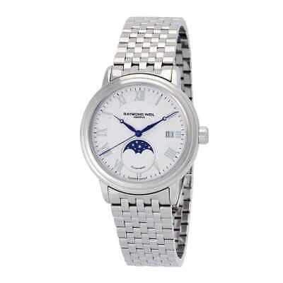 Pre-owned Raymond Weil Maestro Automatic Moon Phase White Dial Men's Watch 2879-st-00308