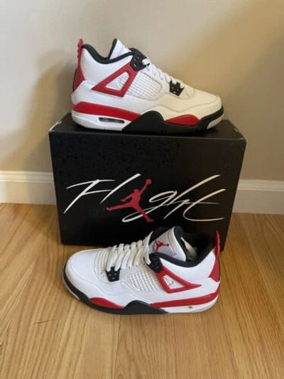 Pre-owned Jordan Nike Air  4 Retro Red Cement (gs) Size 5.5 Youth / 7 Women's 408452-161 In White/fire Red-black