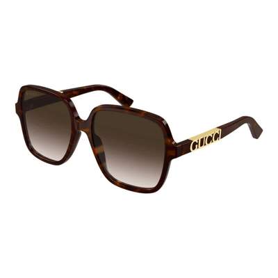 Pre-owned Gucci Rectangular Sunglasses Gg1189s-003-58 Havana Frame Brown Gradient Lenses