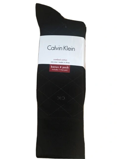 Pre-owned Calvin Klein ® Men's Knit Crew Dress Socks - 4 Pack In Black