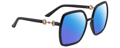 Pre-owned Gucci Gg0890s Women's Designer Polarized Sunglasses In Black Gold 55mm 4 Options In Blue Mirror Polar