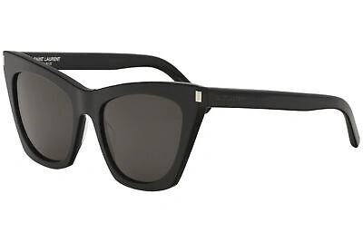 Pre-owned Saint Laurent Kate Sl214 001 Women's Sunglasses Black/grey Lenses Cat Eye 55mm In Gray