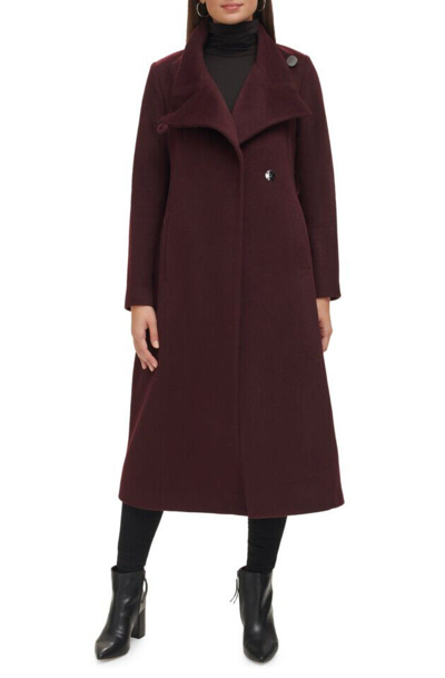 Pre-owned Kenneth Cole Belted Wool Blend Wrap Coat In Burgundy In Red