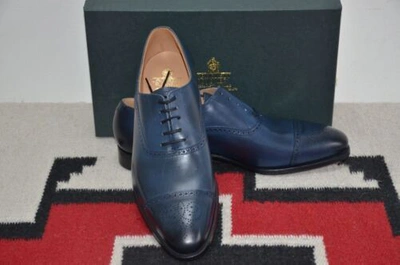 Pre-owned Crockett & Jones Made In England Malton Blue Burnish Leather Dress Shoes