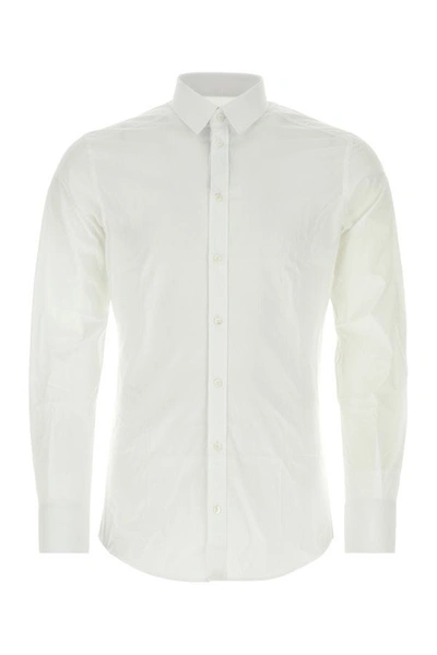 DOLCE & GABBANA DOLCE & GABBANA MEN WHITE STRETCH POPLIN SHIRT