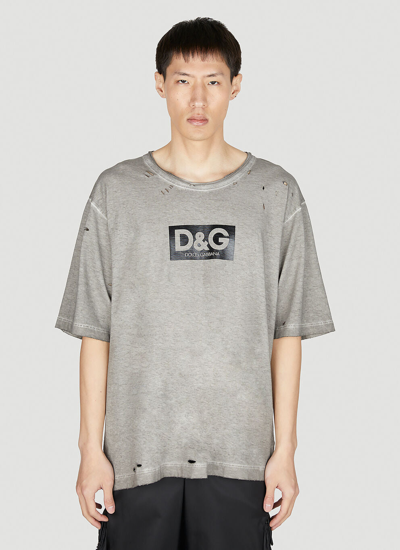 Dolce & Gabbana Distressed Logo Print T-shirt In Gray