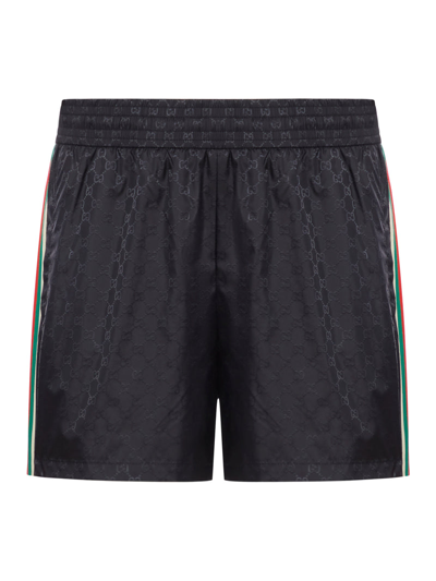 Gucci Gg Jacquard Nylon Swim Shorts In Black